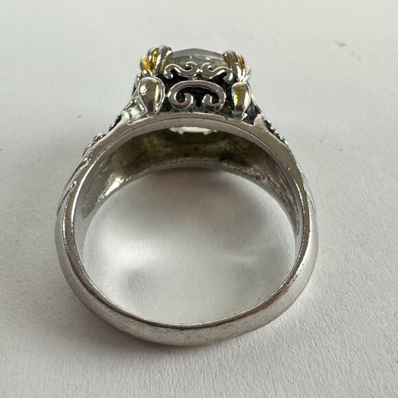 Premier Design Silver Tone Ring Size 6 Large Clear Stone & Filigree - Picture 4 of 6
